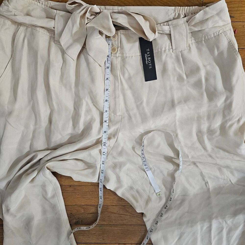 Talbots Size 18 Silk Dress Pants Beige Zip Straight Leg NEW $156 - Picture 9 of 10